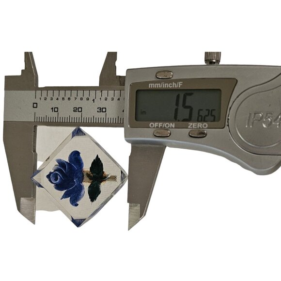 Clear Lucite Reverse Carved Square Blue Rose Brooch Pin L130 - Picture 8 of 9